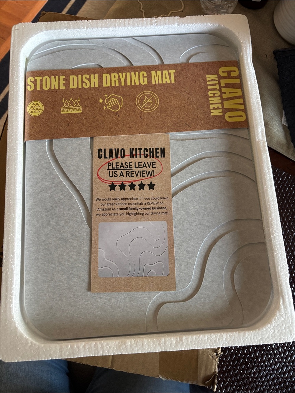 CLAVO Kitchen Stone Dish Drying Mat - Gray